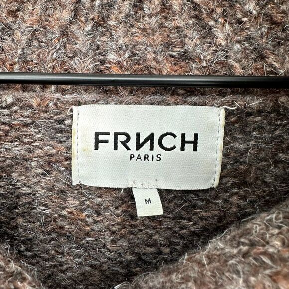 FRNCH PARIS Ribbed Henley Collar Sweater Striped Melange Brown Women's M - Picture 6 of 6